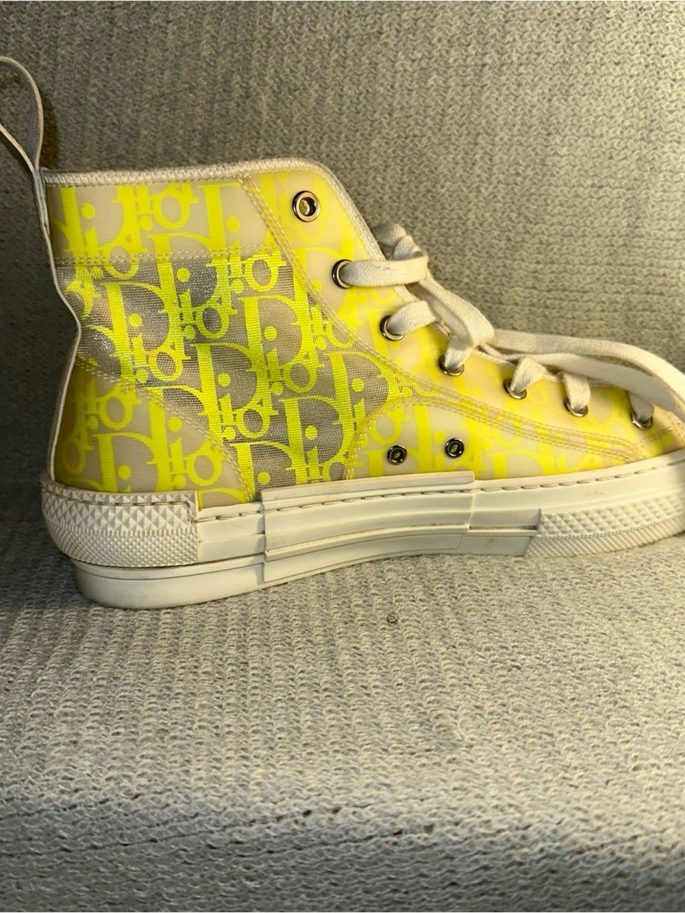 Dior High-Top Sneakers in Yellow and White Monogram - Picture 3 of 11